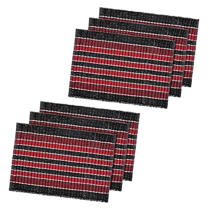 Pack of 6 Rectangle Durable Door Mats for Home & Living Room | 23x15 Inch Rainy Season Mats for Floor & Footmats for Bedroom, Kitchen & Balcony | Strips - Red & Black