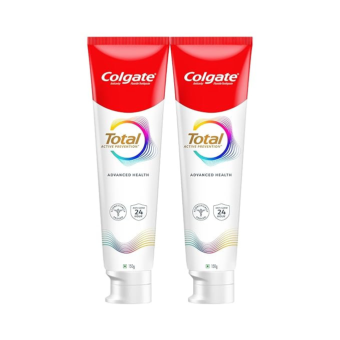 Colgate Total 300gm (2 x 150gm) Advanced Health Anti-Germ Toothpaste with Toothbrush, Tooth Paste with 12-Hour Anti-Germ & Enamel Protection, Whole Mouth Health (Combo Pack Offer)