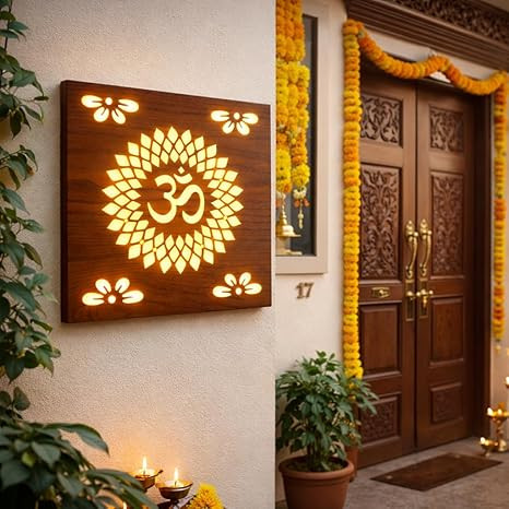 Om LED Wall Decor Light | Spiritual Wall Hanging with Backlit Glow | Meditation Room, Mandir, Living Room Decorative Light | Wall Art for Home & OfficePremium| 12x12 Inch LED Photo Frame (Om)
