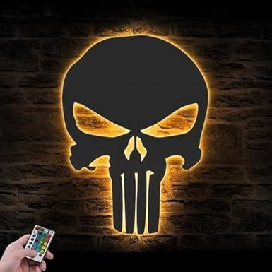 Punisher Logo Led Multicolour Backlight Wooden Wall Art 3D Lamp Light for Bedroom and Living Room (12x12 inch)