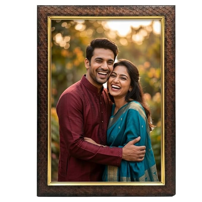 Customized Photo Frames with Photo Upload, A4 Size, Brown with Gold Border, for Certificates, Artwork and Wall Decor