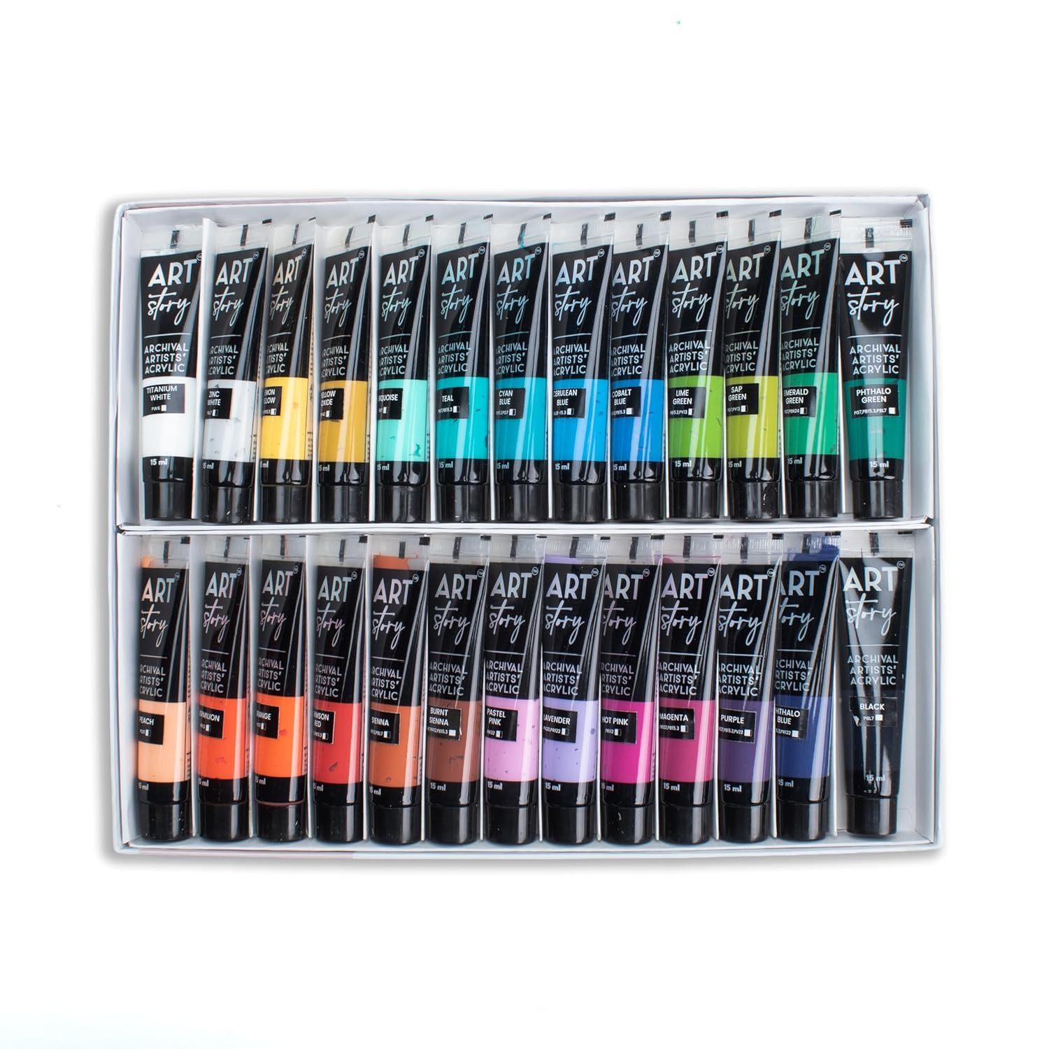 Itsy Bitsy Matt Artists Acrylic Colour Paint Set 26 Shades x 15ml Tubes, Rich Pigment Fast Dry Non Toxic for Canvas Paper Wood Fabric DIY Art Craft Beginner Professional Kit