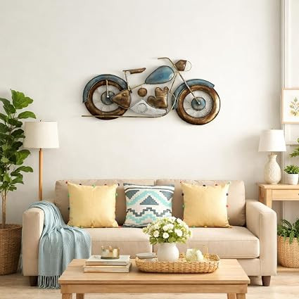 Multicolor metal wall bullet bike wall hanging home decor sculptures vintage motorcycle art piece for living room bedroom office lounge luxury handmade design iron handicraft 28x2x16 inch