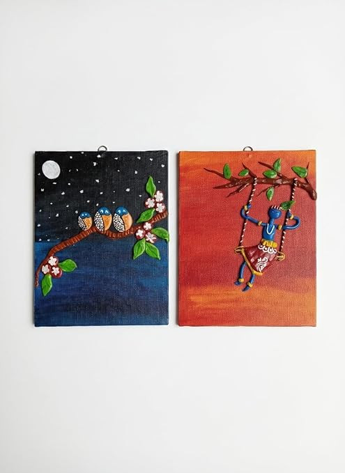 Trenddist Handmade Mouldit Clay 3D Canvas Painting, Artistic Wall Decor, DIY Craft Artwork for Home & Gift (Pack of 2)