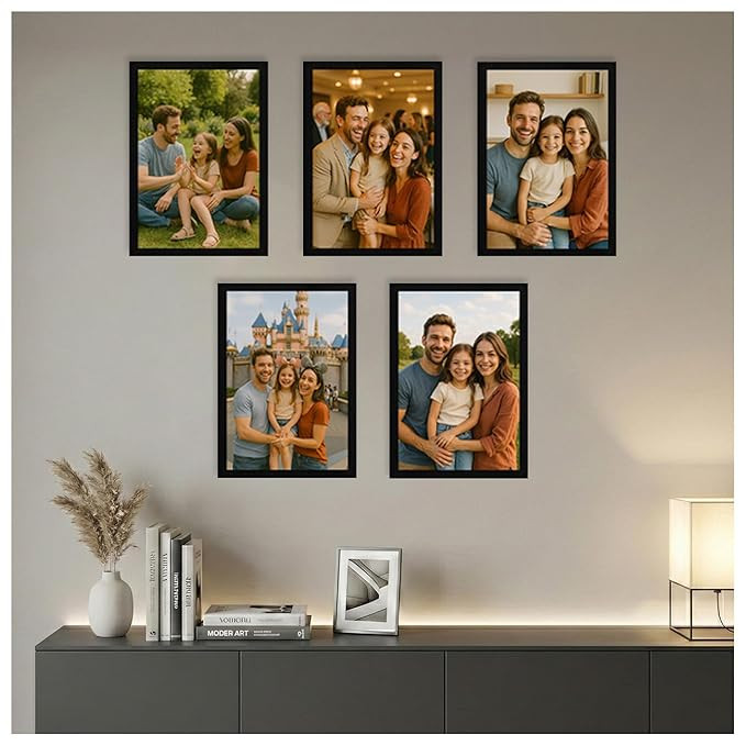 A4 Black Photo Frames (8x12 Inch)– Wall Hanging Certificate & Document Frames| Portrait Picture Frames for Photo, Posters, Artwork & Print| Modern Gallery Wall Decor for Home & Office(Set of 5)