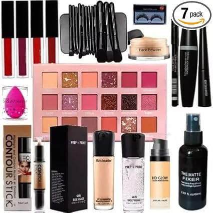 Makeup Kit Set with Eyeshadow Palette, Mascara, Eyeliner, Lip Gloss, Face Powder, Makeup Brushes, Beauty Blender, Setting Spray, 38 g
