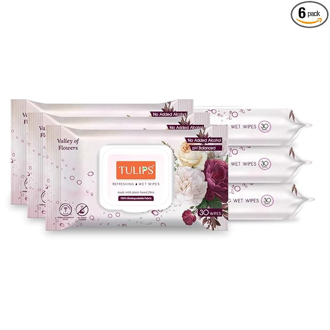 Makeup Remover Wet Wipes made with plant based fibre LID Pack (Valley of Flower, Pack of 6)