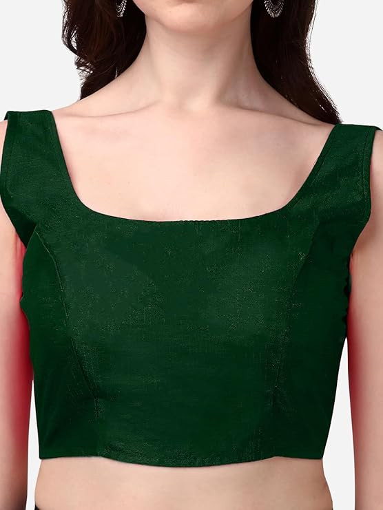 Women's Deep Neck Silk Sleeveless Readymade Blouse