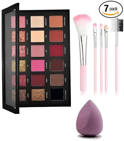 All-in-One Makeup Kit Set | with 18 -Shades Eyeshadow Palette, 5 Professional Makeup Brushes Set and Beauty Sponge | Complete Eye Makeup Solution | Gift Set (Multicolor-2)