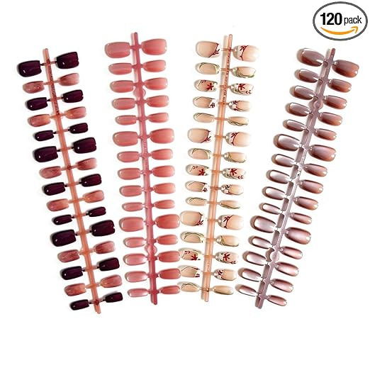 120 Pieces Selected Glittering Press-on Nails Set, Medium Size Oval Shape with Glue Stickers, Manicure Kit