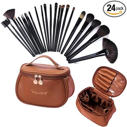 24 Piece Professional Makeup Brush Kit Set with Blender | Soft Vegan Bristles | Foundation, Concealer, Eyeshadow & Eye Makeup Brush Travel Bag for Women & Makeup Artists (Multicolor)