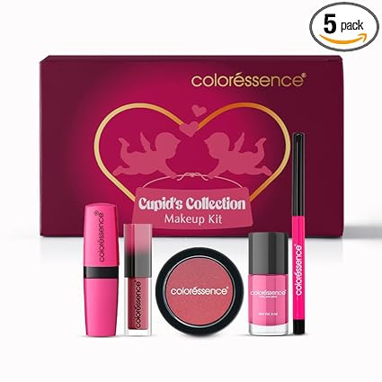 Coloressence Cupid's Collection Makeup Kit, Pack of 5 Premium Products (Matte Lipstick, Kajal Pencil, Blusher, Nail Paint, Liquid Lipstick) | Travel Friendly | Easy to Use