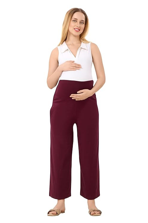 Women High Rise Cotton Lycra Stretchable Relaxed Fit Maternity Pants | Maternity Yoga Pants | Maternity Trousers