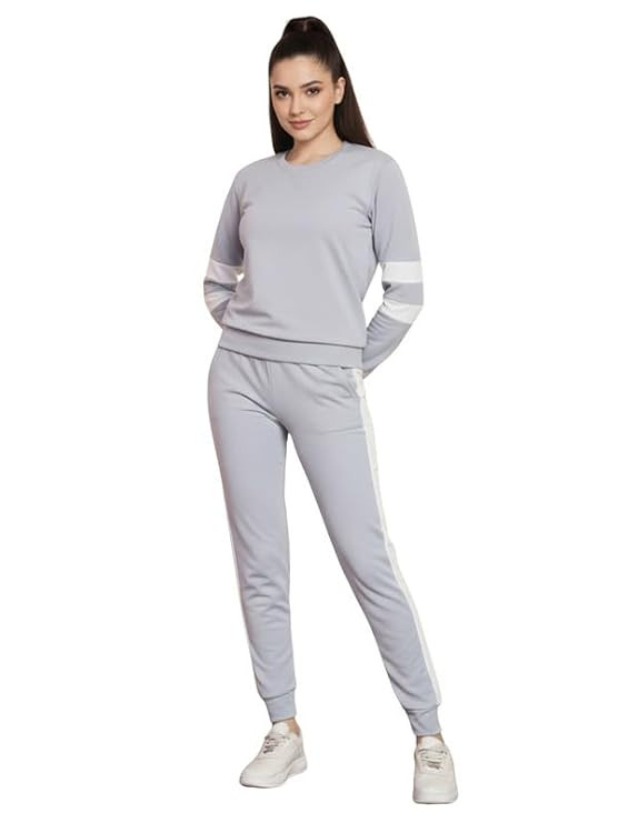 Women's Cotton Blend Double Stripes Sleeves Tracksuit | Co-ord Set For Women| Track Suit Set For Women