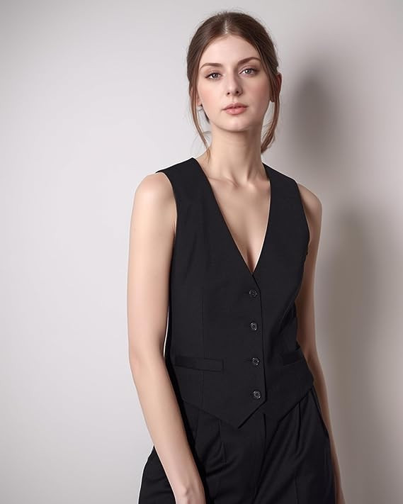 V Neck Waistcoat for Women | Sleeveless Formal Jacket Top | Office Wear Regular Fit Blazer Vest.