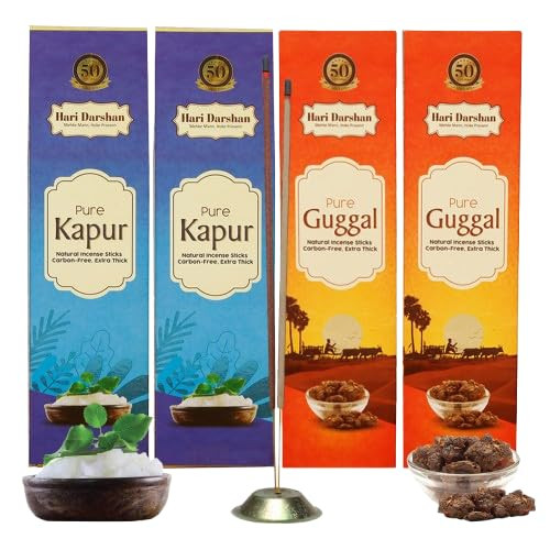 Hari Darshan Pure Natural Masala Agarbatti Combo | Premium Masala Agarbatti Original | Pure Kapur & Guggal for Pooja Havan Meditation | Long-Lasting Fragrance | Pack of 4-60g (80 Sticks)