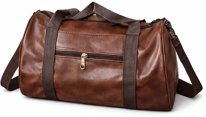 Premium Leather Look Duffle Travel Bag for Men & Women, Brown | Large Capacity, Weekender Gym Bag, Water Resistant, Overnight Luggage, Adjustable Shoulder Strap