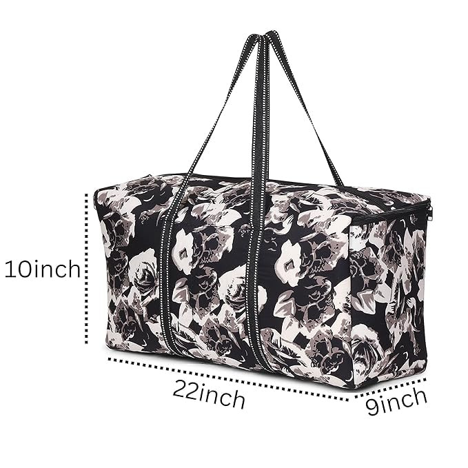 Large Duffle Bag, Plaid Pattern, Red and Black, Travel Tote with Handles (Black)