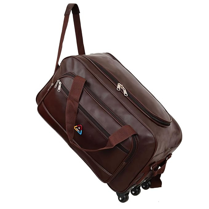 Hendygraph Waterproof 3-in-1 Travel Duffle Bag Trolley Wheels | Heavy Faux Leather | Shoulder+Pulling Grip (Maroon,70L)