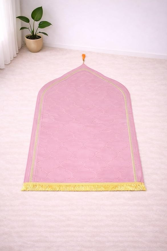 Prayer Mat – Turkey Soft Velvet Namaz Mat | Premium Aasan for Daily Salah, Janimaz Namaz, Comfortable & Durable Prayer Mat | 44x27 Inch, Laser Cut - Pink