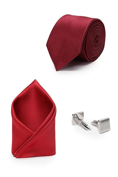 Men's Neck Tie Gift combo with Pocket Square and Cufflink