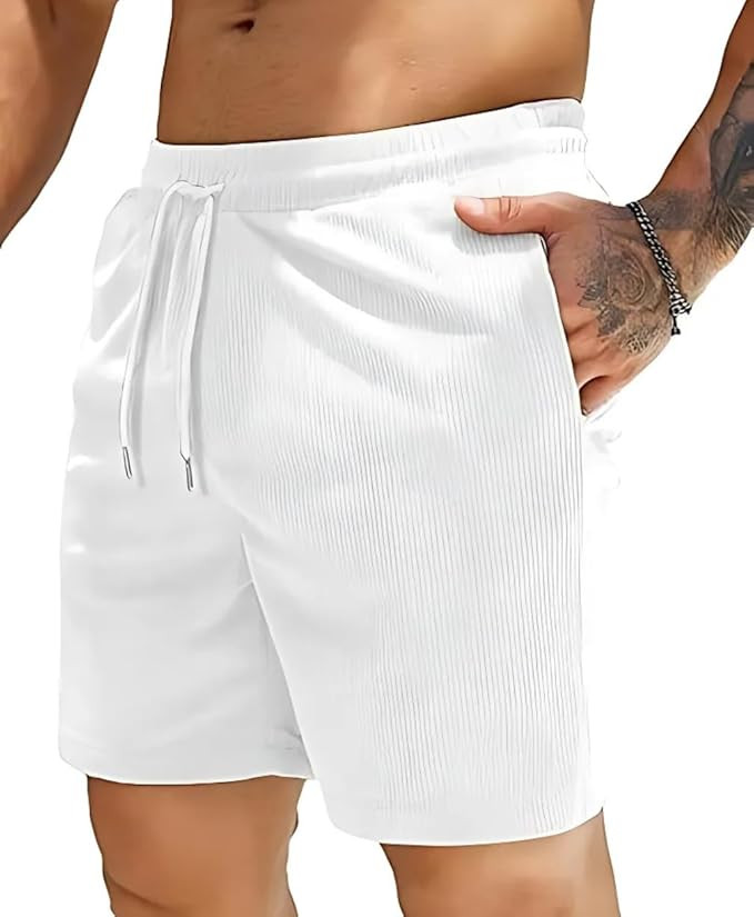 Men's Premium Polycotton Casual Ribbed Shorts | Loose Fit Burmuda Perfect for Summer | Elastic & Drawstring Waist with 2 Pocket | Lightweight Perfect for Workout, Beach & Summer |Shorts Pant for Men
