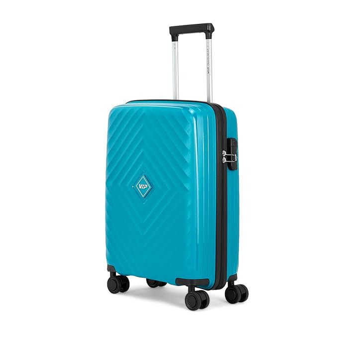 VIP Cabin Polypropylene (PP) Quad Active 55 Cm 8 Spinner Wheels Trolley Bags For Travel, Hard Case Lightweight Bag With Combination Lock, Tough Suitcase For Travel (Blue) (Small)