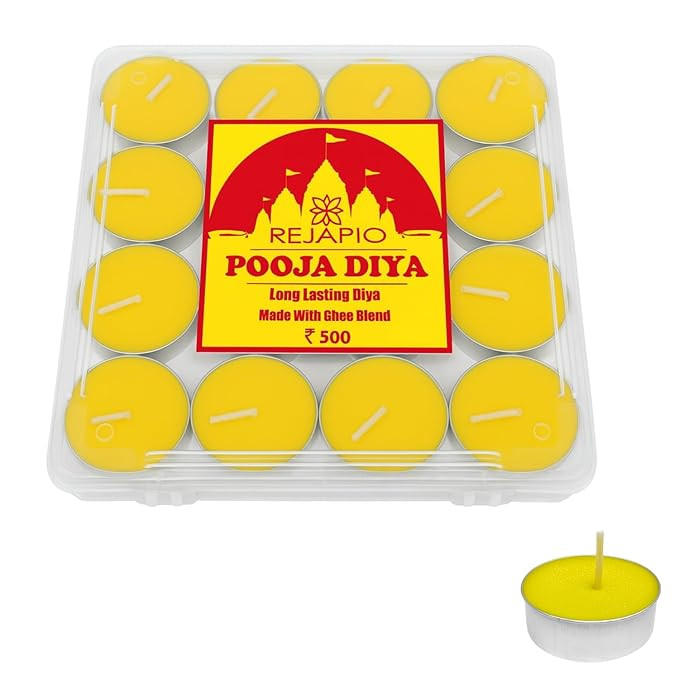 Ghee Diya for Pooja – Big Size Diya Batti for Daily Puja, Pack of 32 – Traditional Indian Religious Lamp for Pooja, Aarti, Long-Lasting, Ideal for Pooja & Gifting