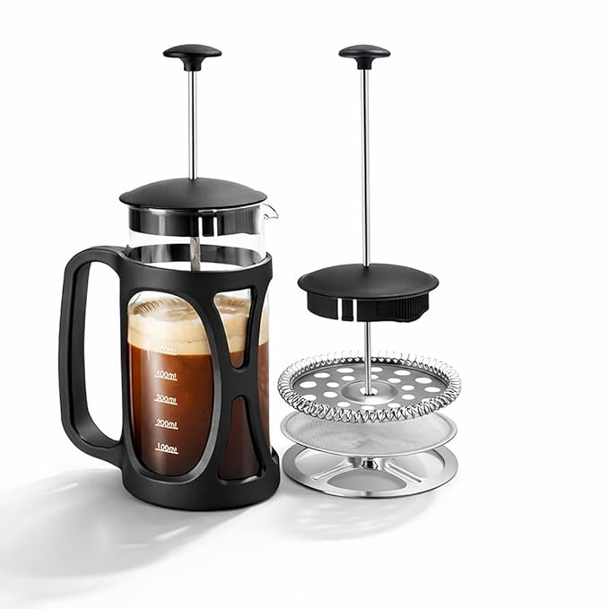 Wonderchef French Press Coffee Maker 350 ml | Heat Resistant Borosilicate Glass Carafe | 18/8 Stainless Steel 4 -Level Strainer