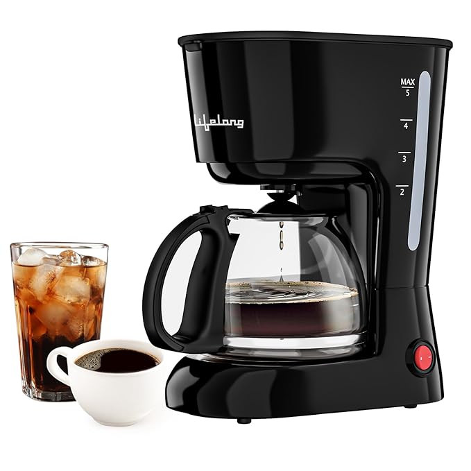 Lifelong Drip Coffee Maker for 5 Cups - Coffee Machine with Water Level Indicator, 750ml Borosilicate Carafe Glass Jar of 600W- Detachable Coffee Filter- Coffee Maker Machine for Home & Office (Black)