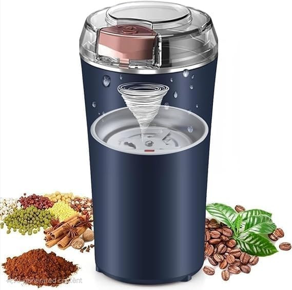 Electric Coffee Grinder Machine with Stainless Steel Blades, Portable Coffee Bean & Spice Grinder for Masala, Dry Herbs, Nuts & Kitchen Use with Push Button Control