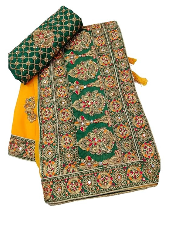 Women's Shimmer Silk Heavy Embroidred Bridal sarees With Unstiched Blouse Piece