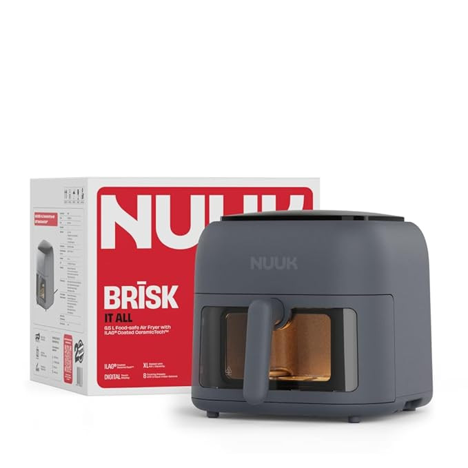 NUUK BRĪSK 6.5L 100% Toxin-Free Ceramic Air Fryer|ILAG® CeramicTech™|No Micro plastics, No PTFE, PFAS, PFOA|12 Cooking Presets|Digital Display|Shake Reminder|360° Even Cooking