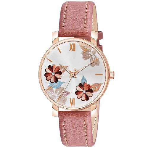 Women's Everyday Fashion Watch with Floral Decorative Dial, Comfortable Strap and Classic Round Case Design