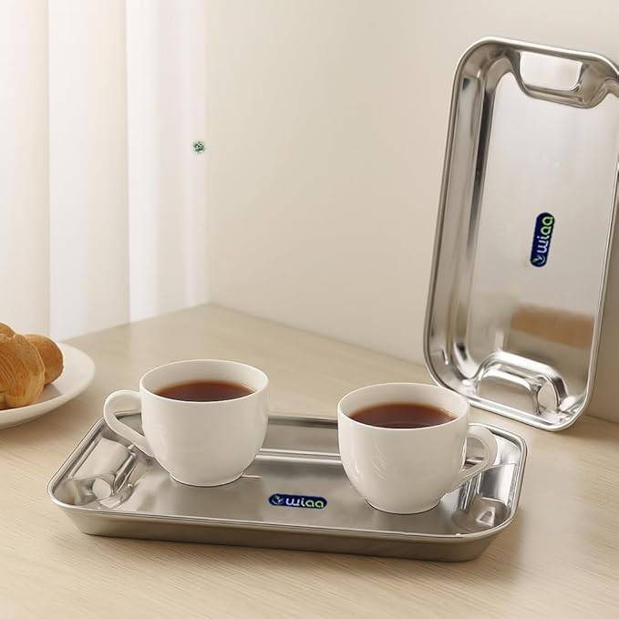 Stainless Steel Serving Tray Set for Kitchen | Rectangular Plate for Tea, Snacks & Food | Unbreakable & Stackable Utility Trays for Home, Hotel, and Dining Use (Pack of 3)