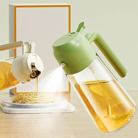 500ml 2 in 1 Olive Oil Pourse and Oil Dispenser Bottle for Kitchen, Glass Oil Bottle with Premium Nozzle, Oil Sprayer for Air Fryer, Salad,Roasting (Multi Color) (Pack of 1)