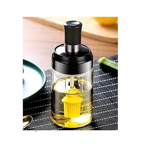 250 ml Glass Oil Dispenser with Basting Brush, Oil Ghee Container for Kitchen, Oil Brush for BBQ Pastry Grill Baking Cooking (Pack of 1)