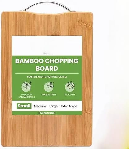 Bamboo Wooden Chopping Board with Metal Handle, Multipurpose Cutting Board for Vegetables, Fruits & Cheese, for Kitchen Use, BPA Free, Eco-Friendly, Anti-Microbial