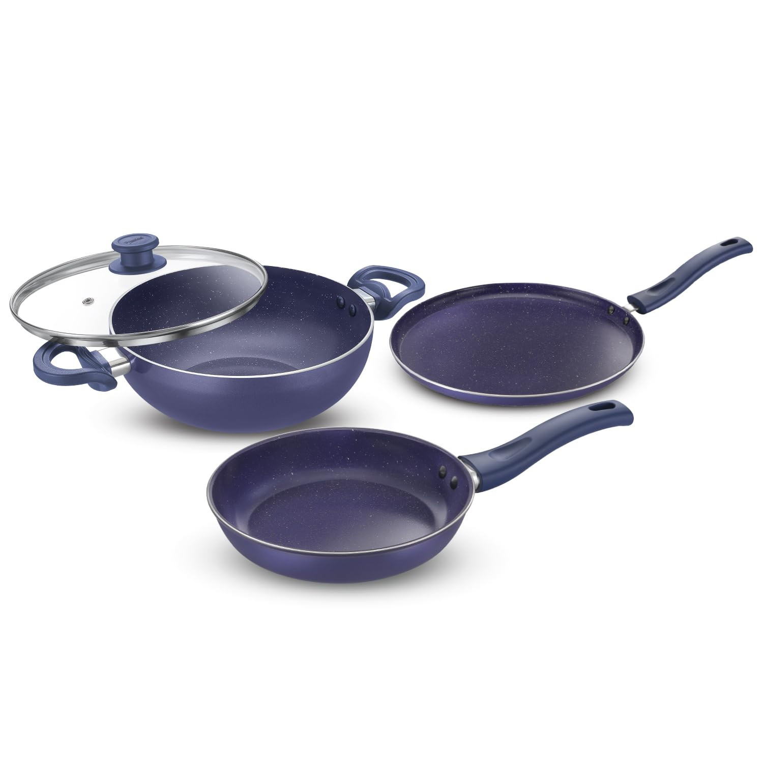 Prestige Ceraglide Ceramic Coating Non Stick Aluminium Cookware BYK 3 Pcs Set, Blue