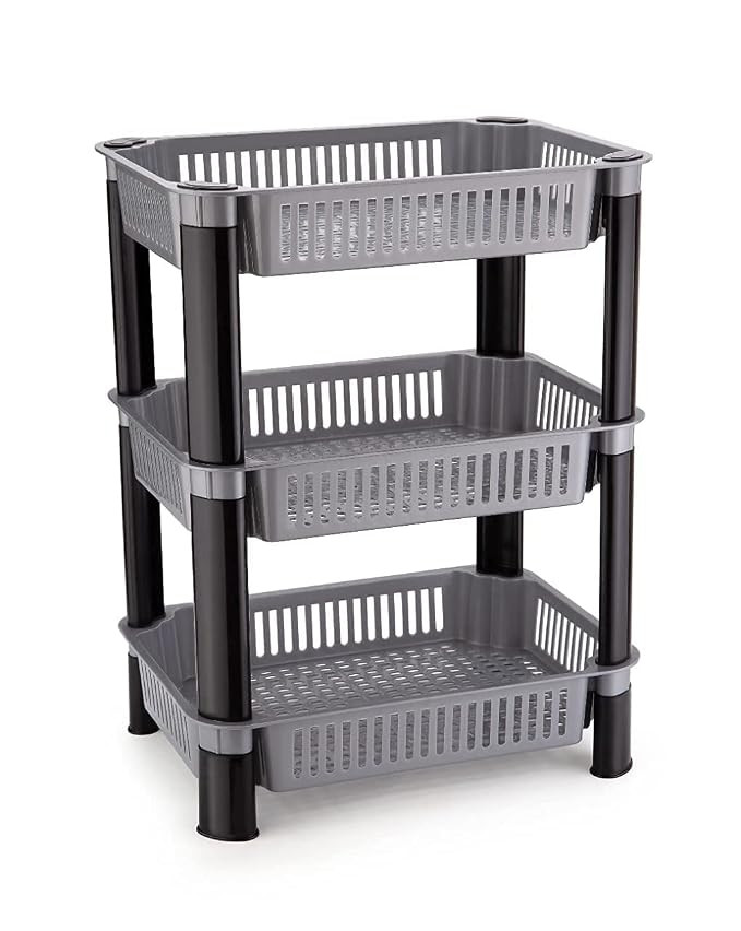 3 Layer Storage Rack - Plastic Storage Rack Multipurpose Vegetable Storage Rack, Kitchen Organizer Rack Basket Space Saving Storage Shelf for Household Office Bedroom Living Room Bathroom
