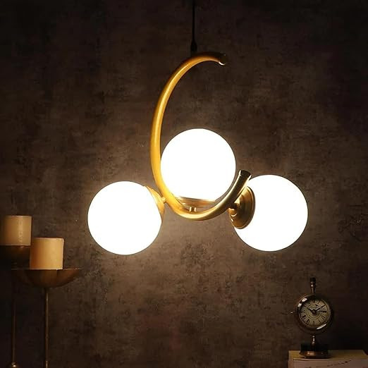 Lexton 3-Light Globe Chandelier Hanging Light Gold Modern Ceiling Pendant Lamp with White Glass Adjustable Cord Ceiling Light for Bedroom Living Dining Room(Golden PK-1)(Bulb not Included)