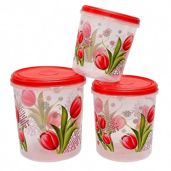 Airtight Kitchen Storage Container - Set of 3 (5L, 7L, 10L) Food Grain Storage Boxes, Plastic Multipurpose Organizer, Leakproof, Stackable, Multicolour