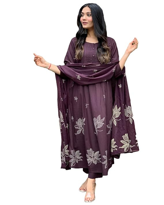Women's Rayon Blend Anarkali Printed Kurta with Pant & Dupatta | Ethnic Kurta Pant Dupatta Set for Women | Traditional Indian Wear Outfit