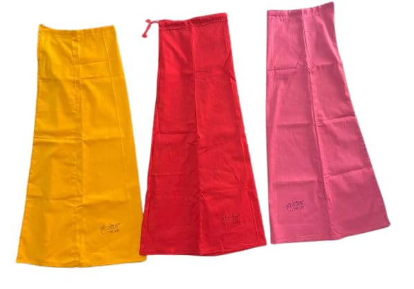 Cotton Ankle Length Petticoat, Pack of 3, Multicolour, Yellow, Red, Light Pink