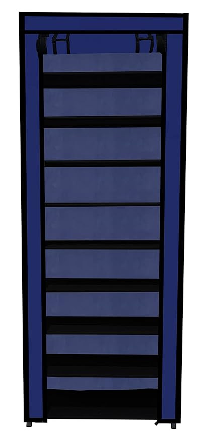Adjustable 9-Tiers Shoe Rack|Multipurpose Storage Stand with Dustproof Cover (Iron Pipes, Non Woven Fabric, Plastic Connector) (Blue)