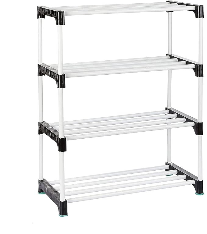 4-Tier Collapsible Shoe Rack, Foldable Plastic Storage Stand, Non-Slip, Multipurpose Wardrobe Organiser for Bedroom