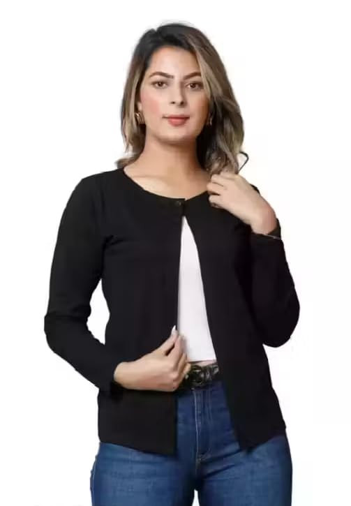 Single Button Closure Women Black Shrug for Women's & Girls (in, Alpha, 2XL, Regular, Black)