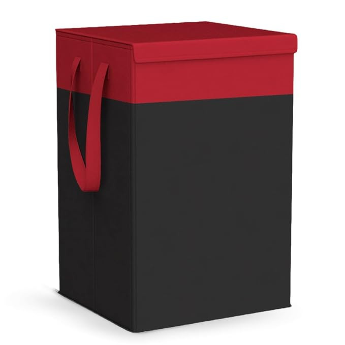 75L Foldable Laundry Storage Box with Lid and Handles | Large Collapsible Cloth Organizer Bin for Clothes Storage Basket, Non Woven Laundry Bin/Bags Toys & Home Storage - Maroon & Black