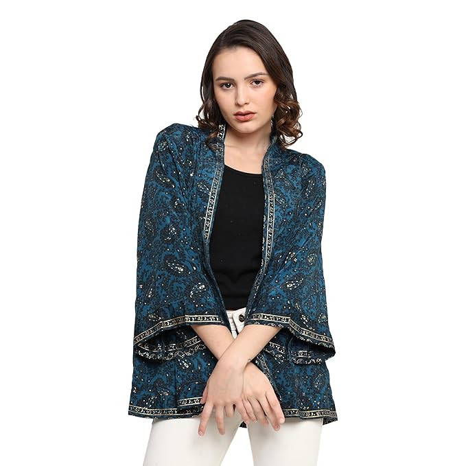 Women Shrug|Shrugs for Women Stylish|Shrug for Woman|Shrug Cardigan for Women|Boho Beach Cover Up|Border Print|Easily fits S-M-L|Bust 30-42 Inches|Length 28 Inches