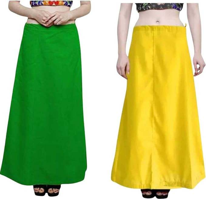 Women’s Cotton Petticoat Combo (Yellow & Green) – Adjustable Waist, Full-Length Saree Underskirt for Women – Pure Cotton Inskirt for Sarees